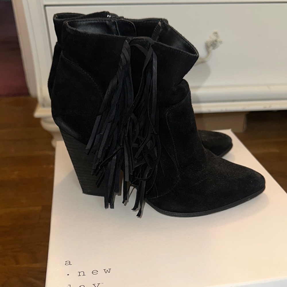 A New Day Women's Black Fringe Ankle Boots
